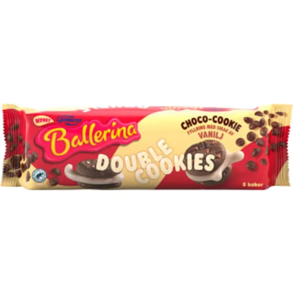 schwedische Lebensmittel Kekse ballerina double cookies vanilj schokoladensplitter vanillefüllung