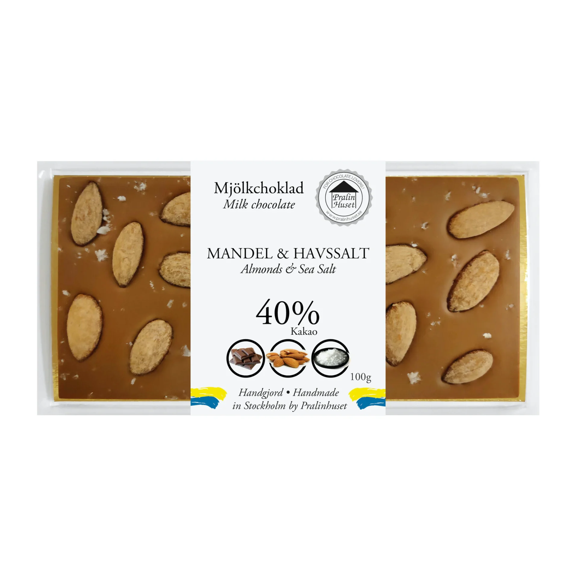 schwedische lebensmittel online schwedische Spezialitäten Schokolade Pralinhuset Mandel 40% Kakao Vollmilch Vollmilchschokolade Havssalt Meersalz