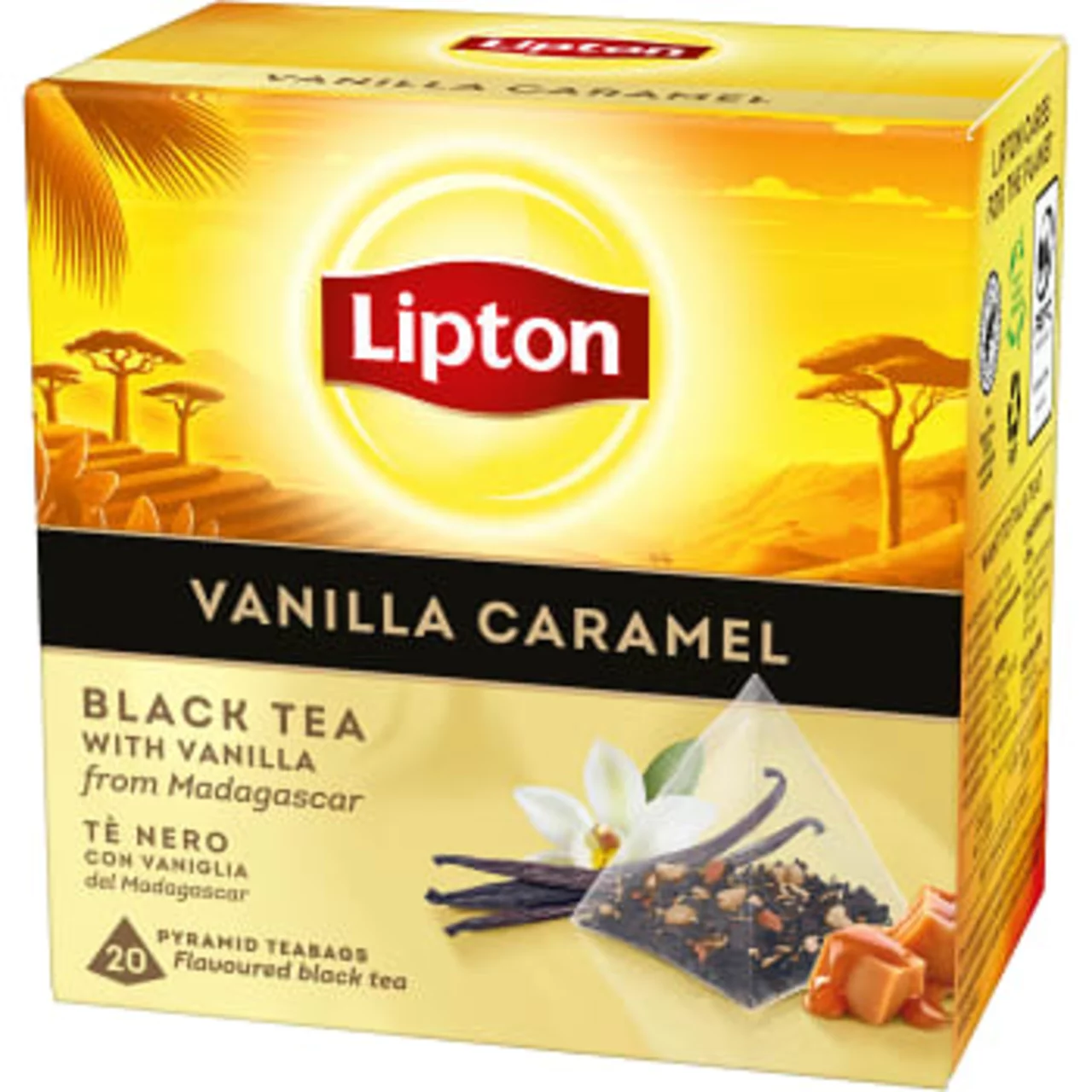 schwedische Lebensmitte Tee Tea Te Lipton Black Tea schwarzer Tee Pyramidenbeutel Schwarztee schwarzer Tee Vanille Caramel Vanille Karamell