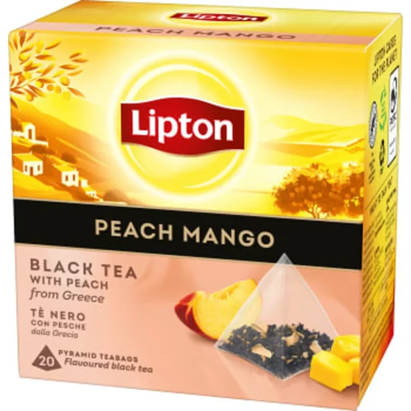 schwedische Lebensmitte Tee Tea Te Lipton Black Tea schwarzer Tee Pyramidenbeutel Schwarztee schwarzer Tee Peach Pfirsich Mango