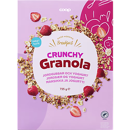 Schwedische und finnische Lebensmittel online kaufen 21 Coop Granola Crunchy Jordgubbar Yoghurt myeatnordic